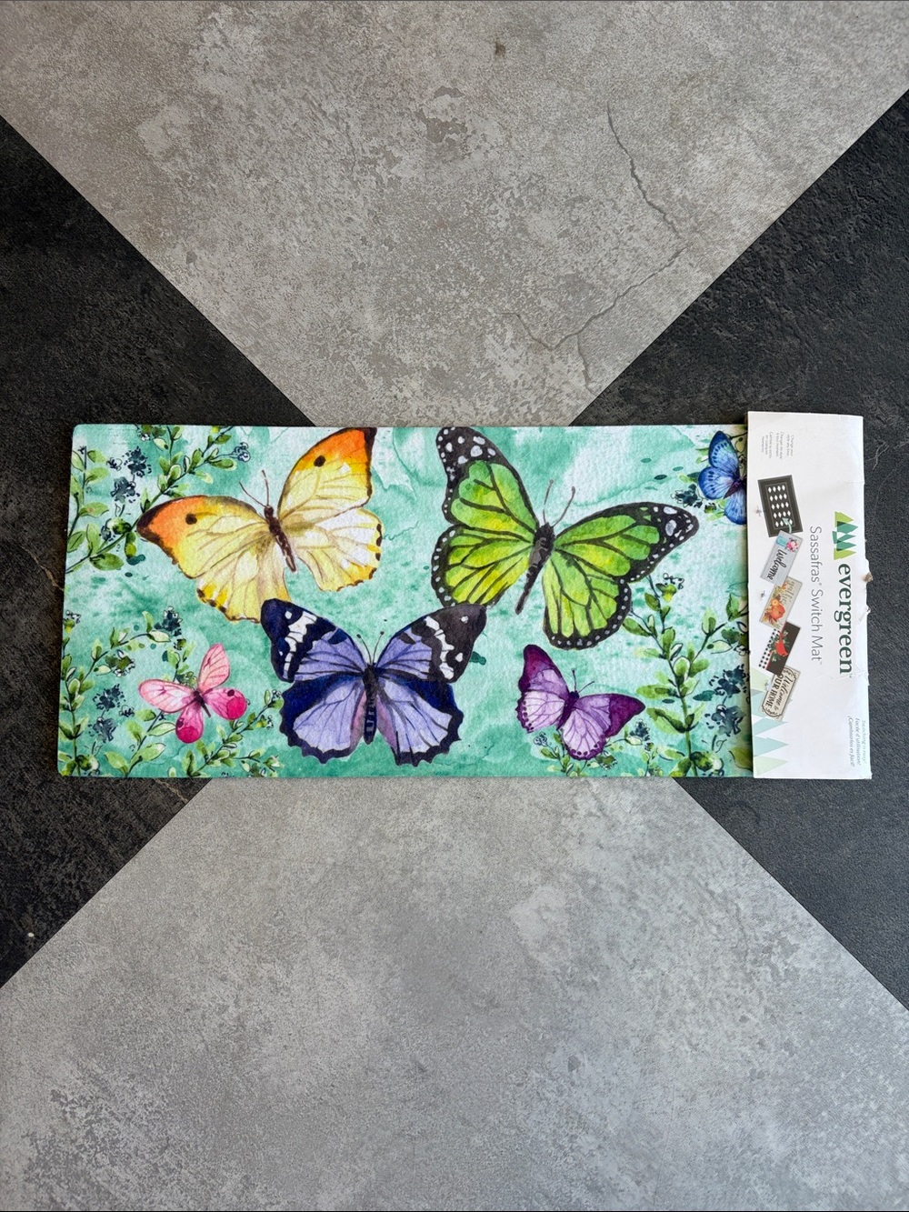 Evergreen Butterfly Sassafras Door Mat Insert in Green and Multicolor